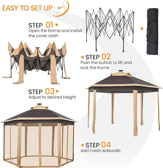 Yaheetech 13×13 Pop-Up Patio Gazebo Tent W/Mesh Netting Sides & 25 Solar LED - Image 6