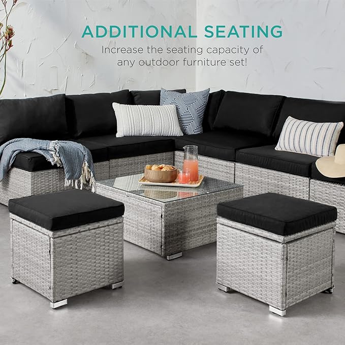 Best Choice Products Set of 2 Wicker Ottomans, Additional Seating, Side Table - Image 6