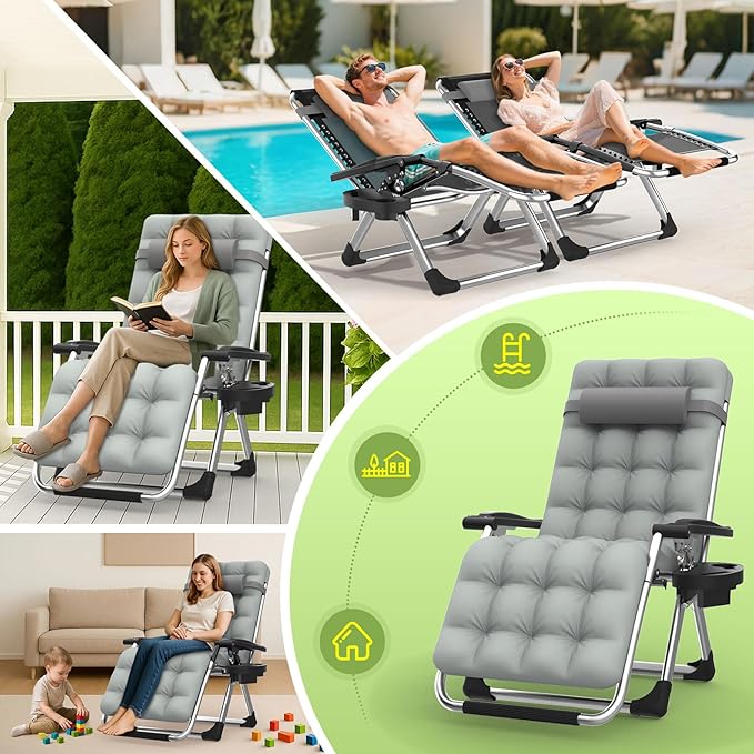 Suteck Zero Gravity Chair, Reclining Camping Lounge Chair w/Removable Cushion - Image 7