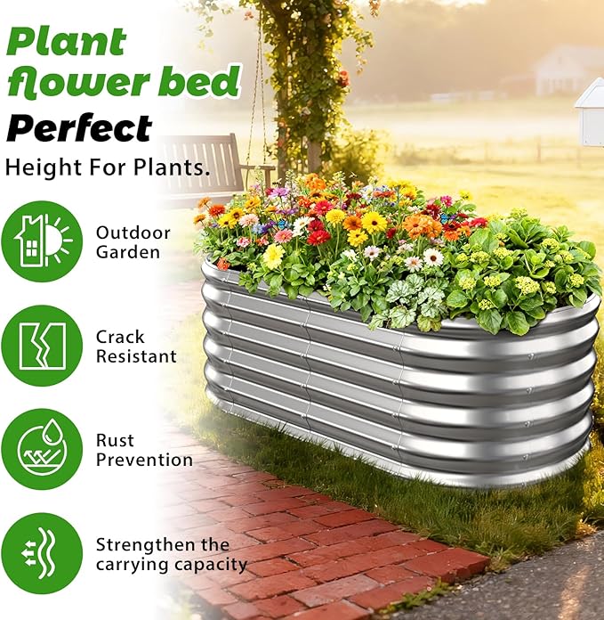 17" Tall Outdoor Garden Raised Garden Bed Kits, 4ft X 2ft Oval, 0.8MM Thick - Image 2