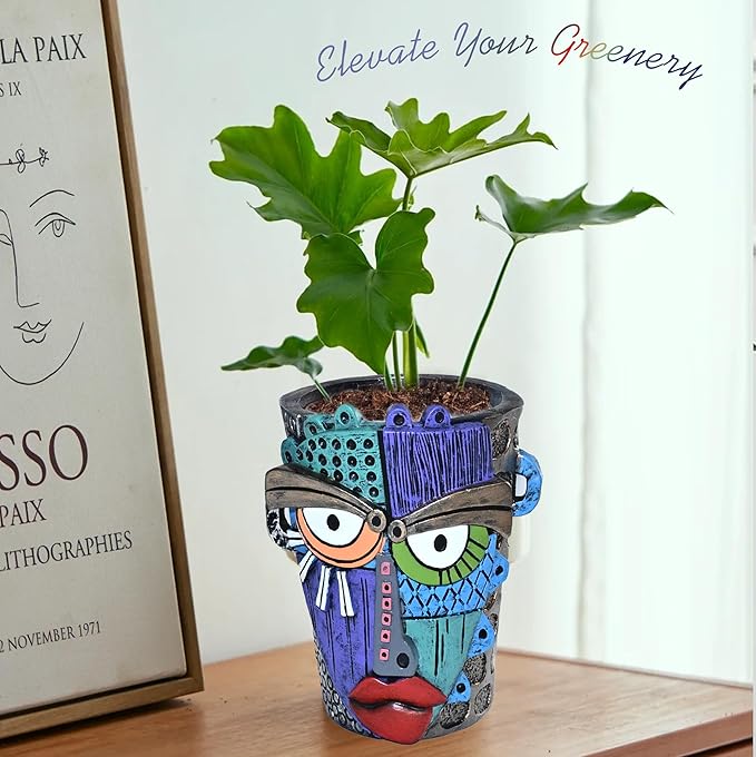 Abstract Face Planter Pots for Plants, Hand-Painted Colorful Flower Pots - Image 8