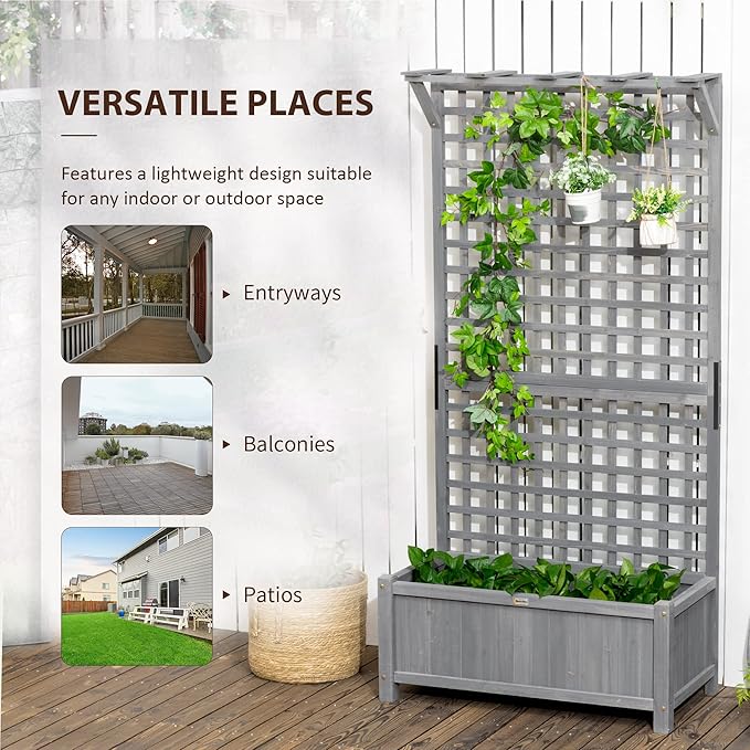Outsunny Wood Planter with Trellis, Raised Garden Bed - Image 5
