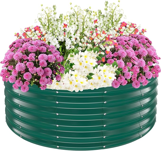 17" Tall Elevated Round Metal Rised Garden Bed- 4'x4' in Size and 0.8MM Thick by TBMLC