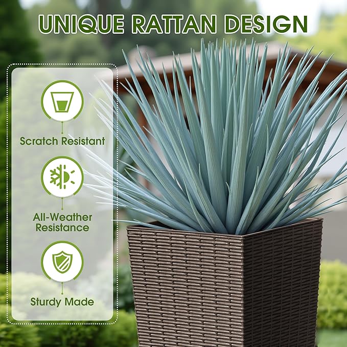 Devoko Resin Tall Planters for Outdoor Plants Set of 2, Large Taper Outdoor - Image 2