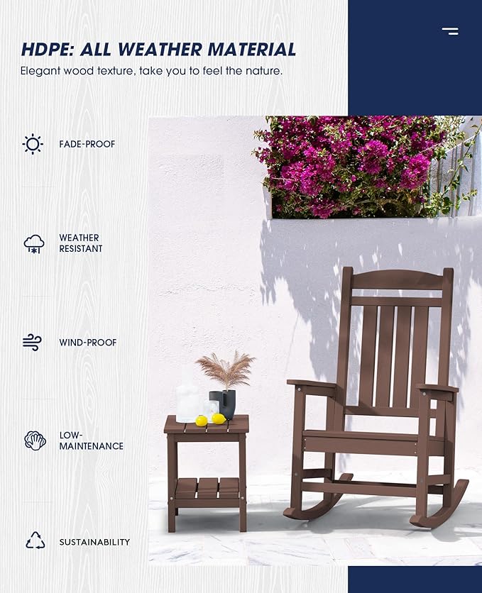 KINGYES HDPE Rocking Chairs Outdoor, Patio Rocking Chairs - Image 3
