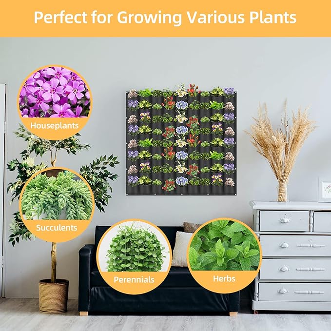 Hanging Planting Grow Bags, 72 Pockets Hanging Vertical Wall Planter Wall - Image 5
