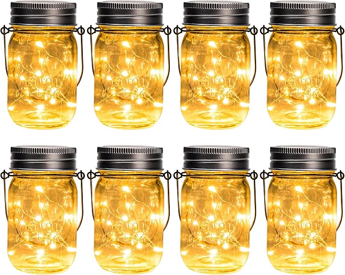 GIGALUMI Solar Mason Jar Lights, 8 Pack 30 Led String Fairy Lights Garden by GIGALUMI