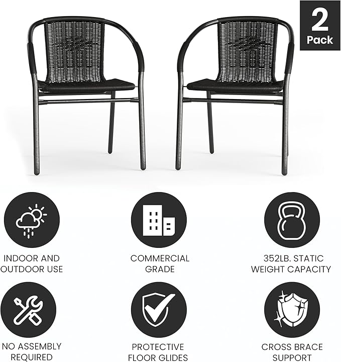 EMMA + OLIVER Set of 2 Modern Rattan Indoor/Outdoor Stack Chairs, Stacking - Image 7