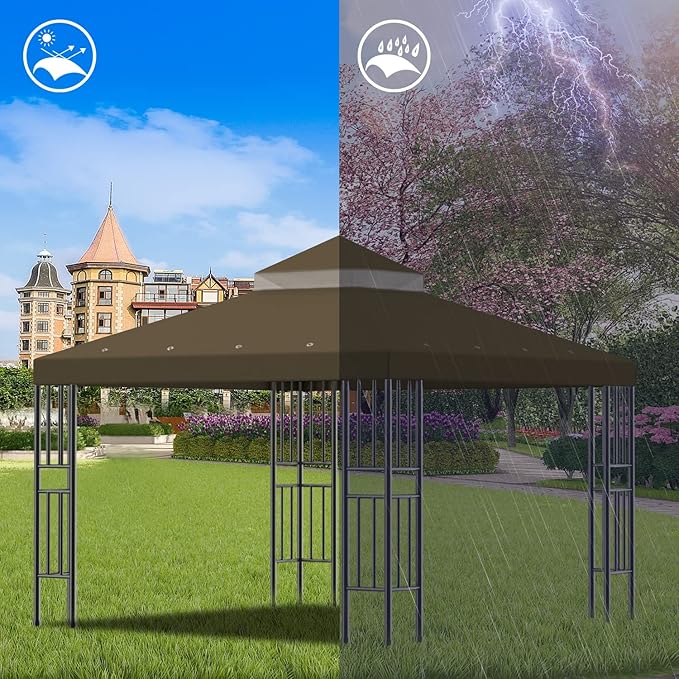 Sumfaller 10x10 FT Gazebo Replacement Canopy Top Cover Double Tiered Canopy Top - Image 2