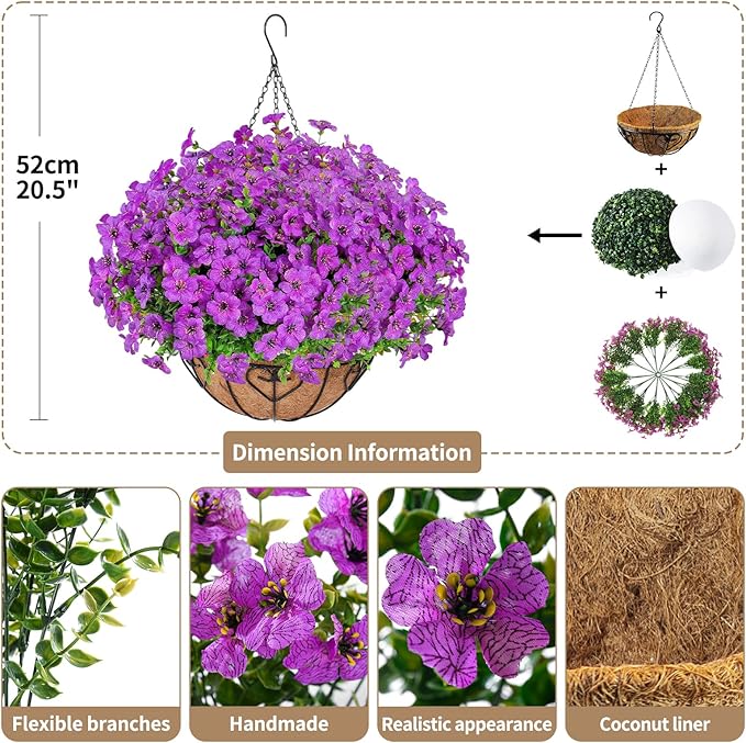 Artificial Hanging Flower for Outdoors, Fake Hanging Basket for Outside - Image 2