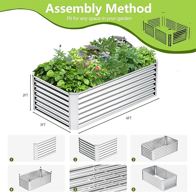 6x3x2FT Galvanized Raised Garden Bed, Galvanized Planter Boxes Outdoor - Image 4
