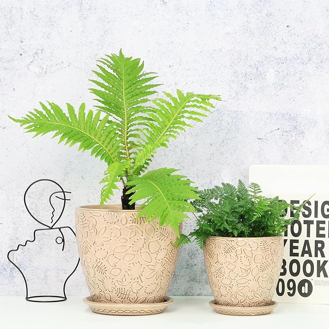 8 Inch + 6 Inch Retro Ceramic Planter Set of 2 - Image 4