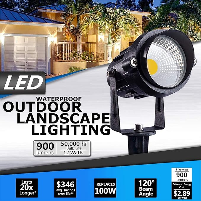 SUNVIE 12W LED Landscape Lights Low Voltage Waterproof Garden Pathway Lights - Image 2