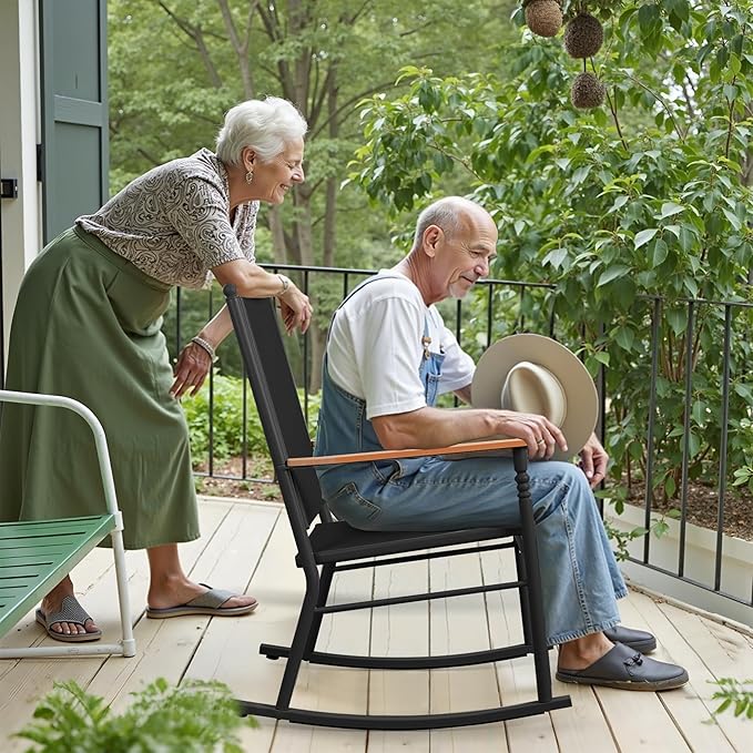 Shintenchi Outdoor Rocking Chairs Set of 2, Upgraded High Back Patio Rocking - Image 2