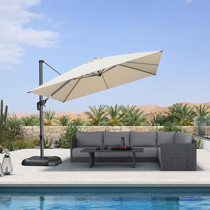 PURPLE LEAF 10 Feet Patio Umbrella Outdoor Cantilever Square Umbrella Aluminum - Image 9