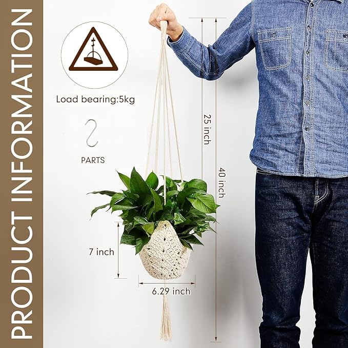 Shappy 1 Pack Jute Crochet Long Plant Hanger - Image 2
