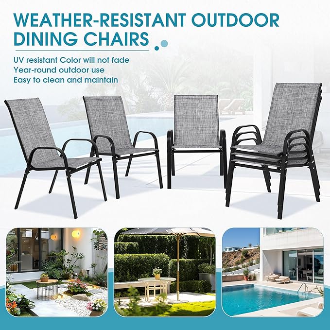 Outdoor Stackable Chairs Set of 6, Stacking Patio Chairs - Image 6