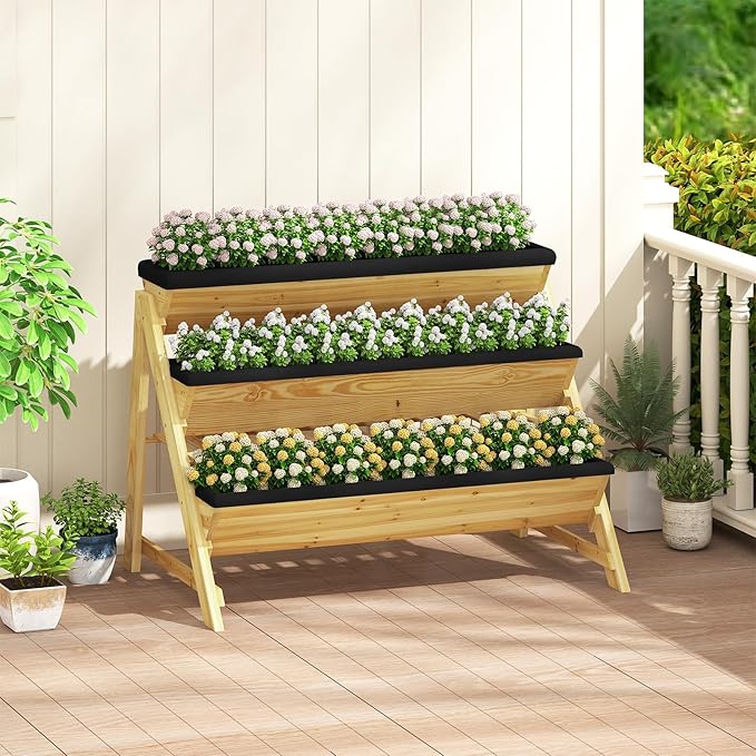 Giantex 3-Tier Vertical Raised Garden Bed, Wood Elevated Planter Box - Image 9