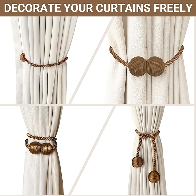 Hion Magnetic Curtain Tiebacks Dark Brown 4 Pack, Curtain Tiebacks Buckles - Image 7