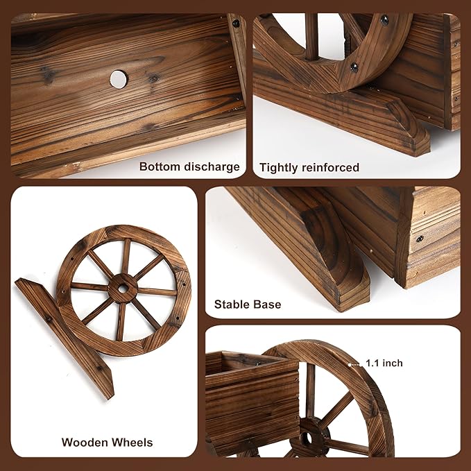Wooden Wagon Planter Box, Garden Planter - Image 2