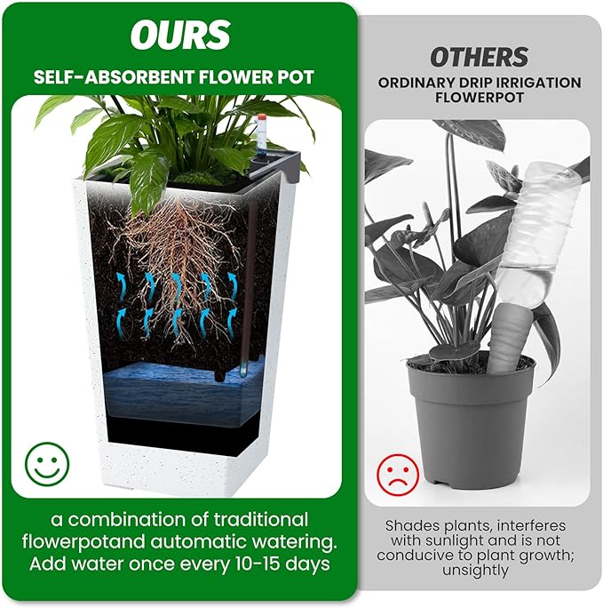 GarveeLife 22.5" Tall Planters Set of 2, Outdoor&Indoor Black Planter Pots - Image 9