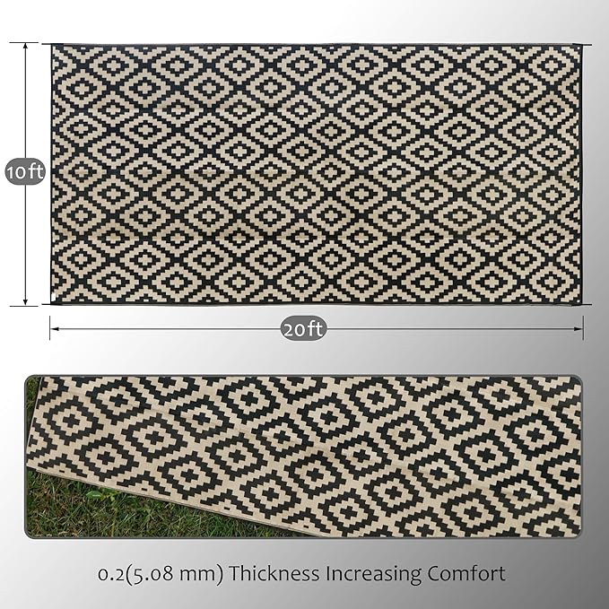 SAND MINE Waterproof Outdoor Rug 10x20 ft, Plastic Reversible Rug, Modern Area - Image 2