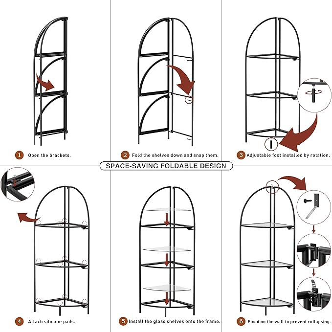 Crofy Foldable 3 Tier Corner Shelf, Metal Corner Plant Stand - Image 5