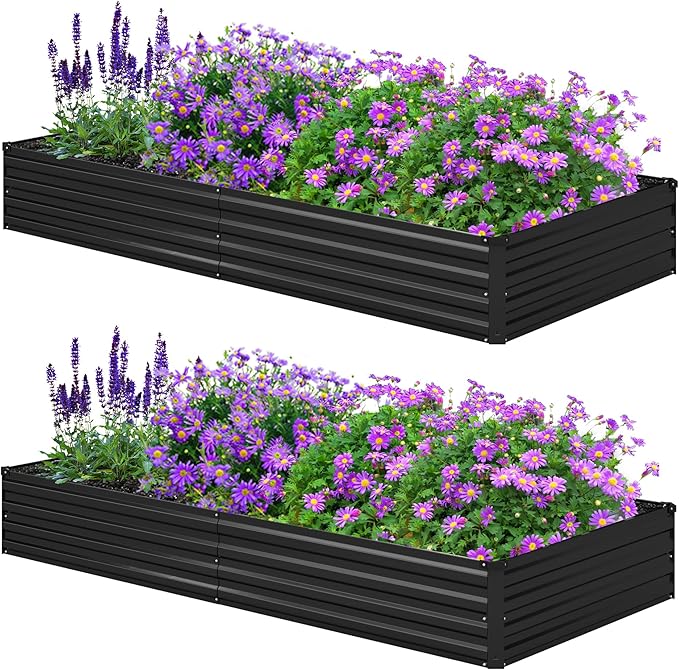 8x4x1ft Galvanized Raised Garden Bed, Outdoor Planter Box Metal Patio Kit by Foxlang