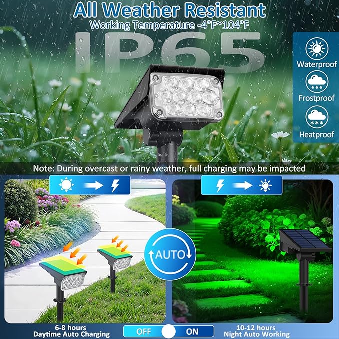 T-SUNUS Green Solar Spot Lights Outdoor 4 Pack, IP65 Waterproof Landscape - Image 2