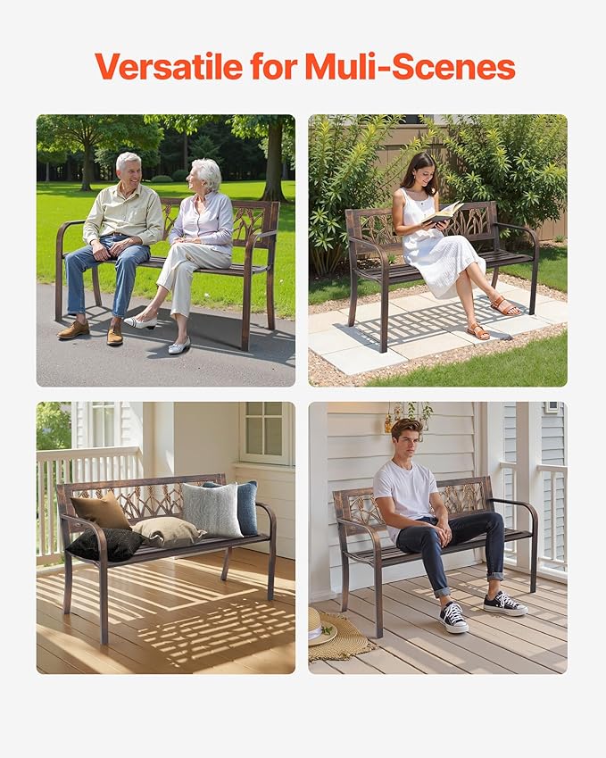 VEVOR Outdoor Bench, 50 inch, Carbon Steel Metal Frame - Image 7
