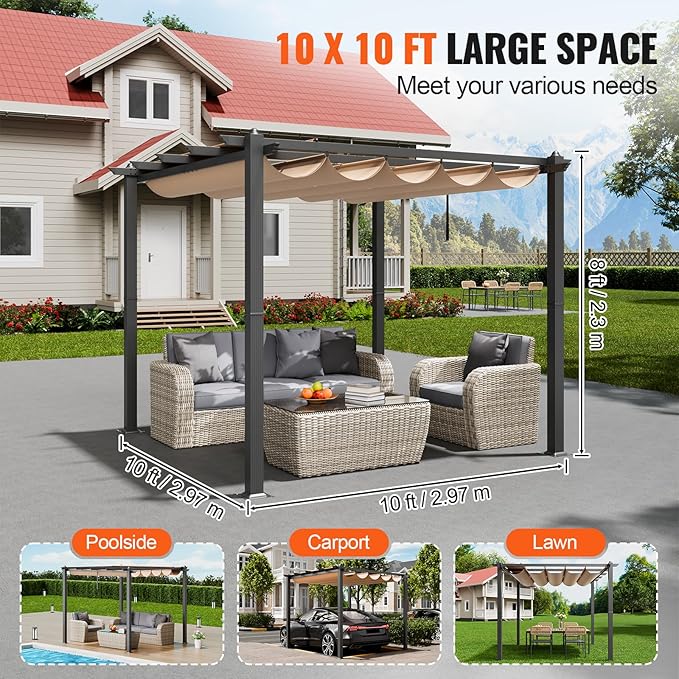 VEVOR 10'x10' Outdoor Retractable Pergola - Image 5