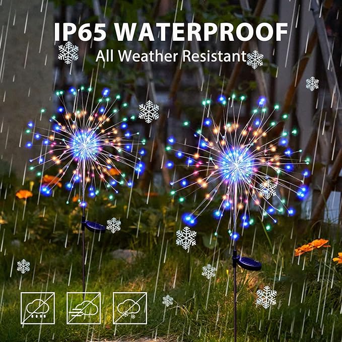 Solar Garden Lights for Outdoor Decor, Waterproof 2 Pack Solar Powered Firework - Image 6
