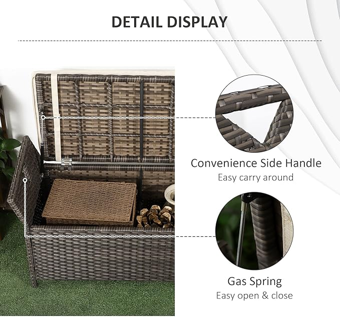Outsunny 29 Gallon Patio Wicker Storage Bench, Outdoor PE Rattan Patio Furniture - Image 8