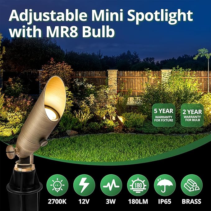 GKOLED Low Voltage Solid Brass LED Spotlight, Outdoor Waterproof Landscape - Image 2