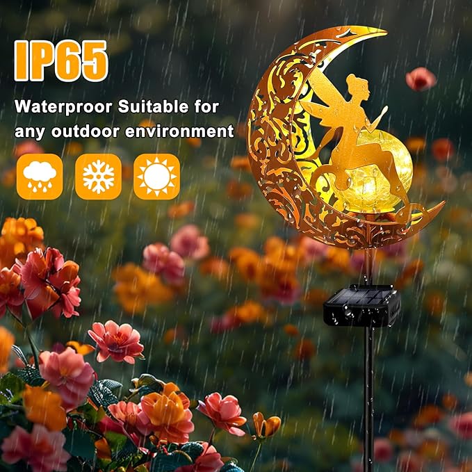 YJFWAL Garden Solar Lights Pathway Stake Lights Moon Fairy Glass Globe - Image 6