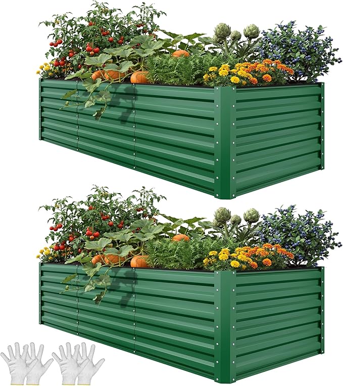 YITAHOME 8x4x2ft 2pcs Large Raised Garden Bed, Galvanized Metal Planter Box by YITAHOME