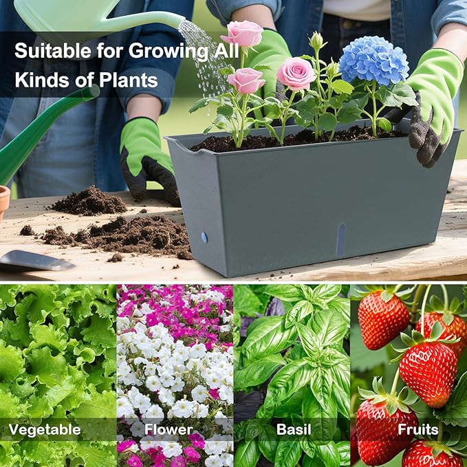 Window Box Planter 6 Pcs, 16.5 Inches Self Watering Rectangle Flower Plant Pots - Image 7