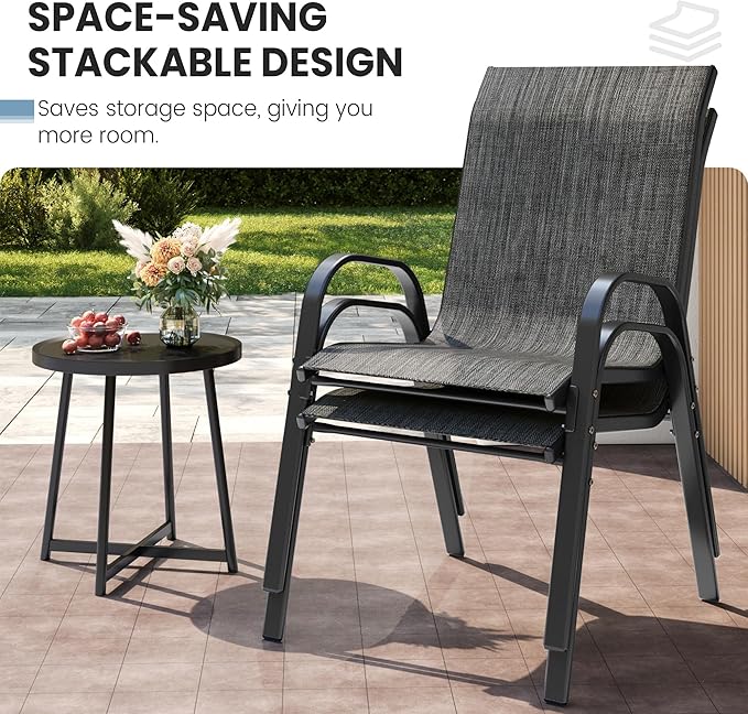 Patio Dining Chairs Set of 4, Stackable Dining Chairs High Back, Breathable - Image 6