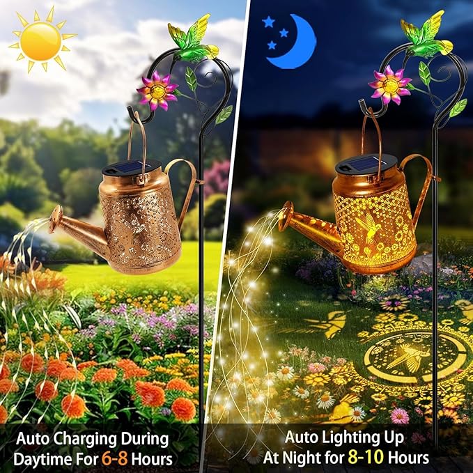 Solar Lanterns Outdoor, Hummingbird Sunflower Watering Can lights, Waterproof - Image 6