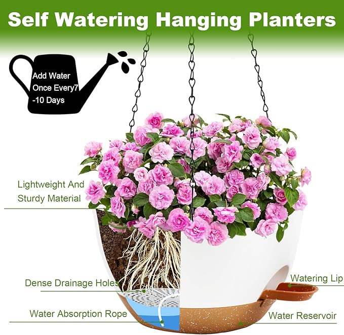 12 inch Hanging Planters for Indoor Plants, 2 Pack Self-Watering Hanging - Image 5