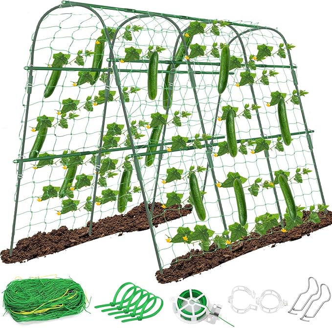 Cucumber Trellis for Raised Beds, 63 x 45 Inch U-Shaped Garden Trellis for by tetutor