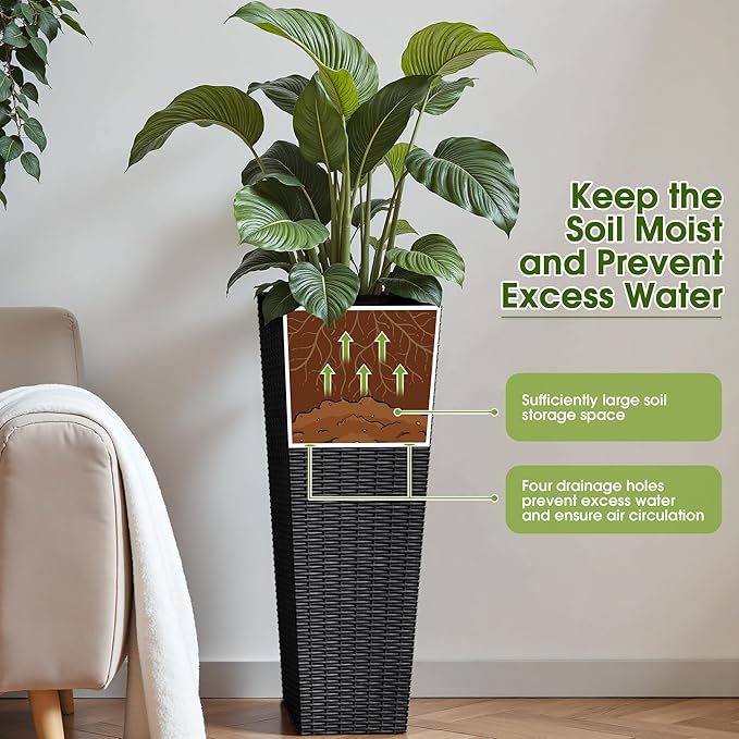 Devoko Resin Tall Planters for Outdoor Plants Set of 2, Large Taper Outdoor - Image 3