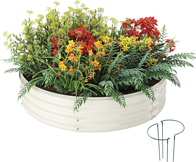 Galvanized Metal Planter Round Raised Garden Bed Kit by ZFHgarden
