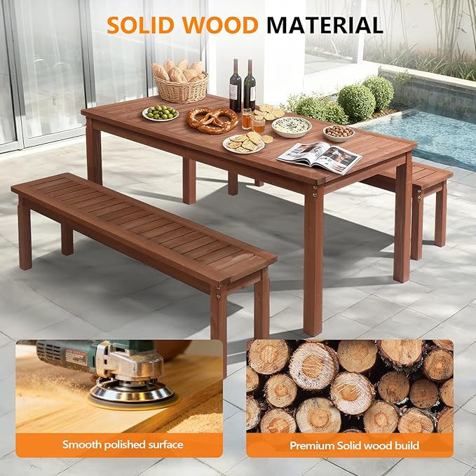VINGLI 69-inch Large Outdoor Wood Dining Table - Image 5