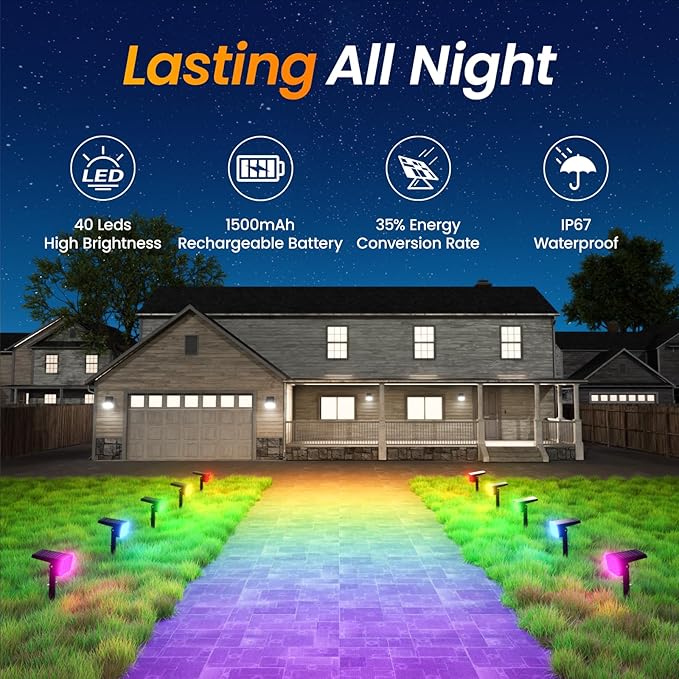 Fabrito Color Changing Solar Spot Lights Outdoor 8 Pack, Auto On/Off RGB - Image 8