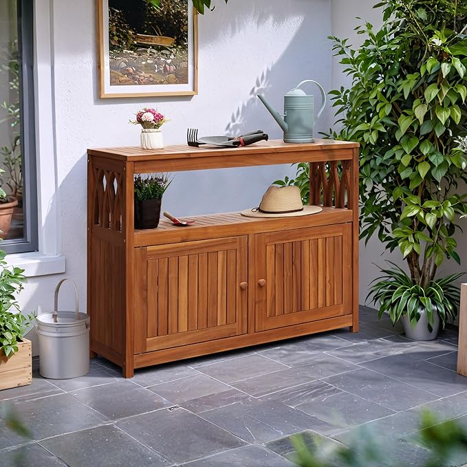 Flamaker Outdoor Storage Cabinet Weatherproof Acacia Wood Outdoor Cabinet - Image 7