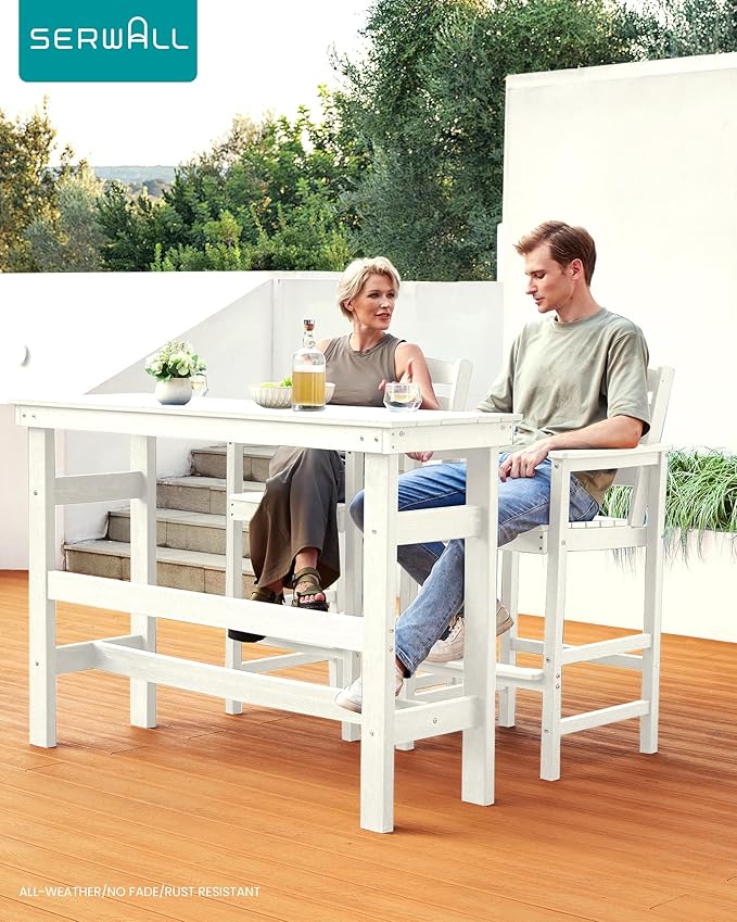 SERWALL 41" Outdoor Bar Table, HDPE Patio Bar Counter Height Table, All Weather - Image 3