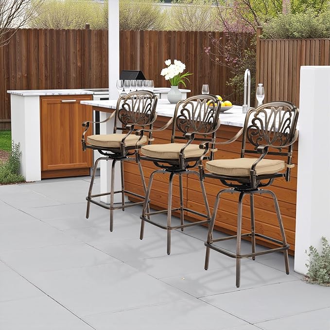 VINGLI Outdoor Swivel Bar Stools Set of 2, Cast Aluminum Patio Bar Height Chairs - Image 2