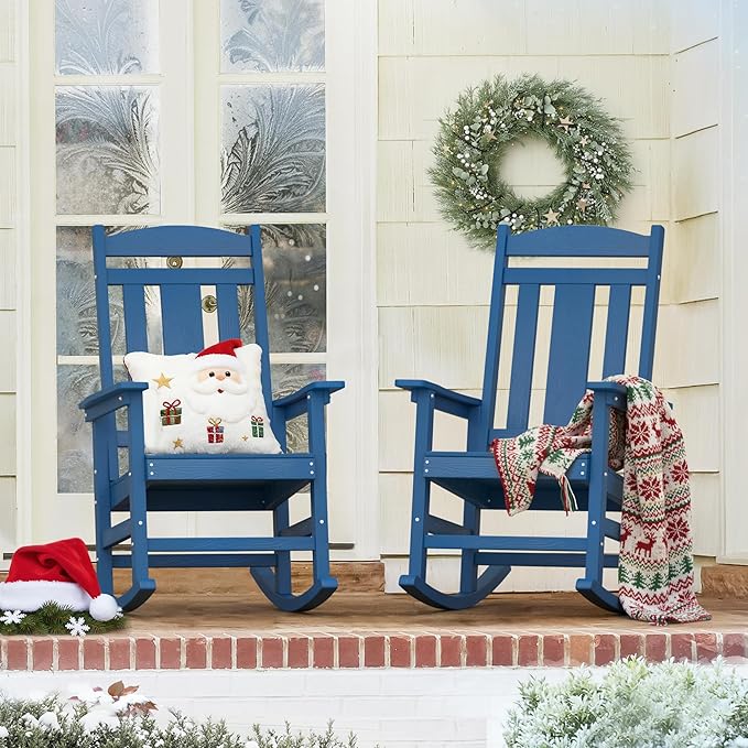 LUE BONA Outdoor Rocking Chairs Set of 2, Weather Resistant Poly Plastic Rocker by LUEBONA