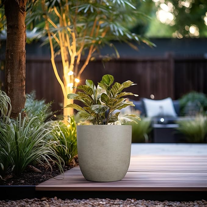 Kante 13.4" Dia Round Concrete Planter, Large Outdoor Modern Indoor Decorative - Image 5
